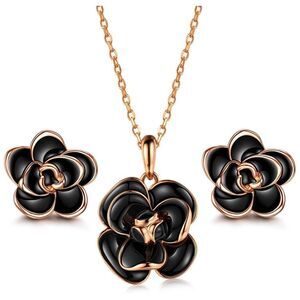 18k Camellia Earrings & Pendant Necklace Set